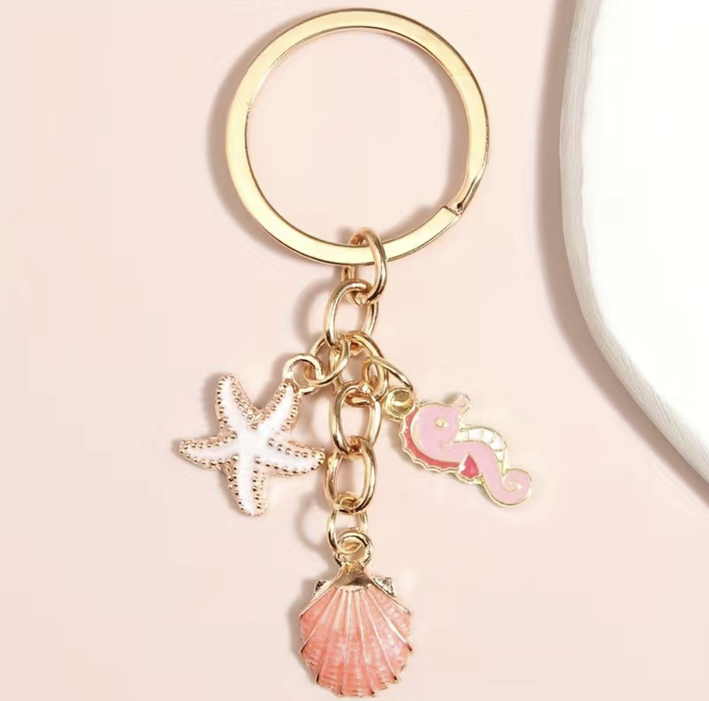 3/$25 Sea Shell Seashells Seahorse Keychain NEW